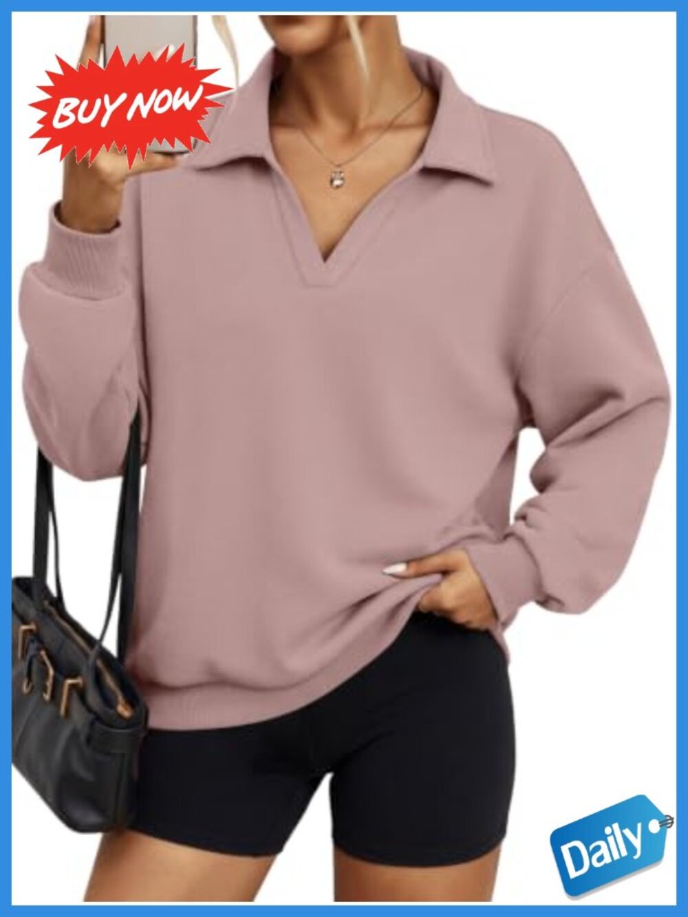 Oversized Fleece Polo V Neck Sweatshirt Pullover Long Sleeve